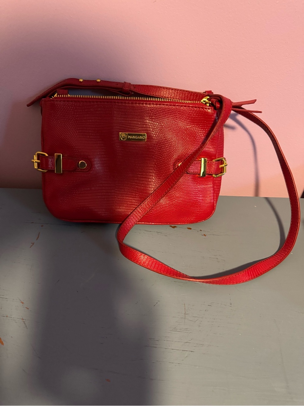 Joy Mangano Red Textured Crossbody with Gold Hardware